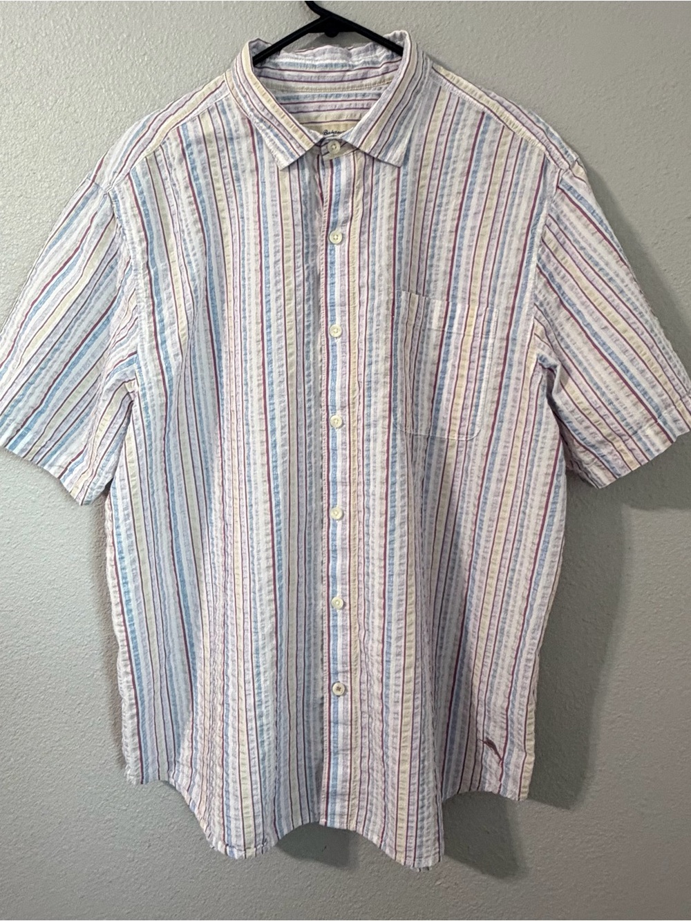 Tommy Bahama Men's Seersucker Striped Short Sleeve Button Up Shirt XL